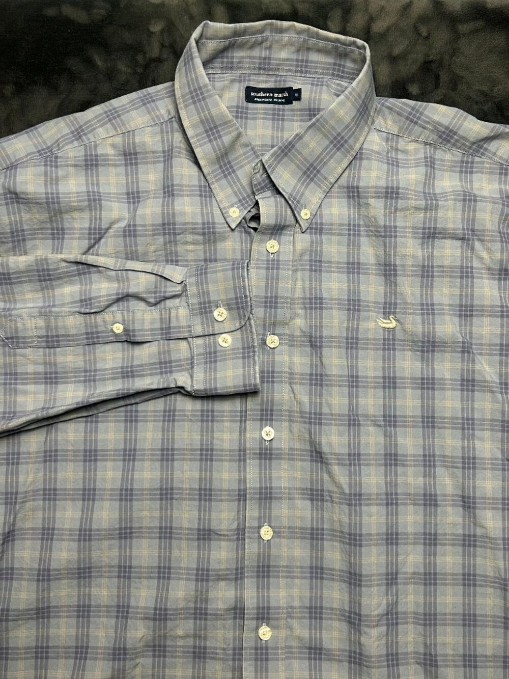 Southern Marsh Men’S Long Sleeve Button Down Shirt 2X Gray Blue Plaid Cotton